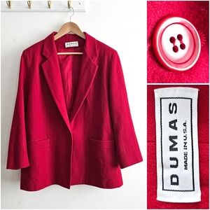 Vintage Dumas Red 100% Wool Blazer | Made in USA | Size 14